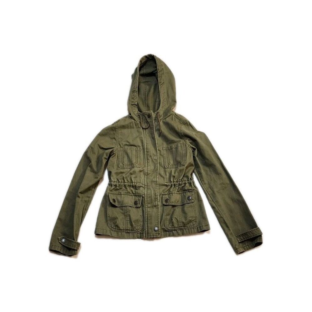 Prince & Fox Womens Green Cotton Hooded Military Jacket Small Grunge Retro Y2K